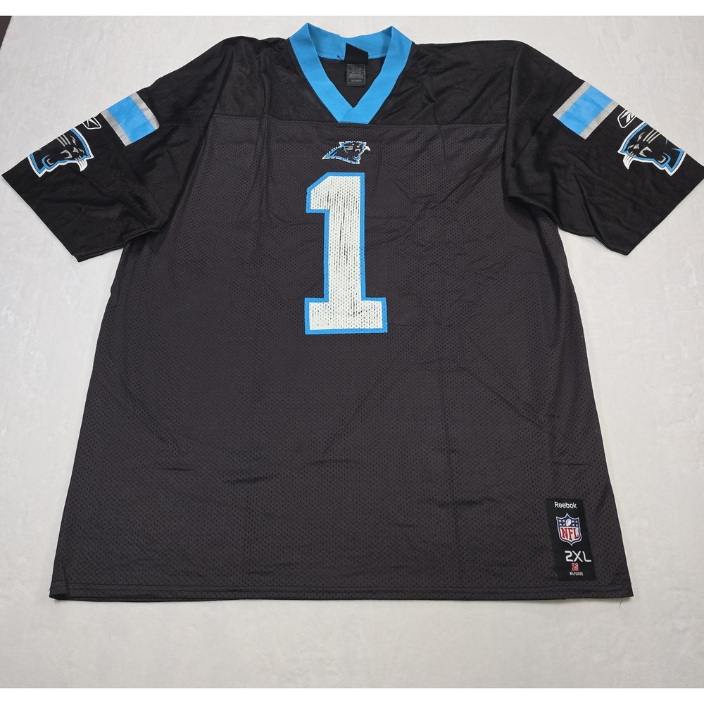 Reebok NFL Carolina Panthers Cam Newton 1 Jersey Mens 2XL Black 7075A 10